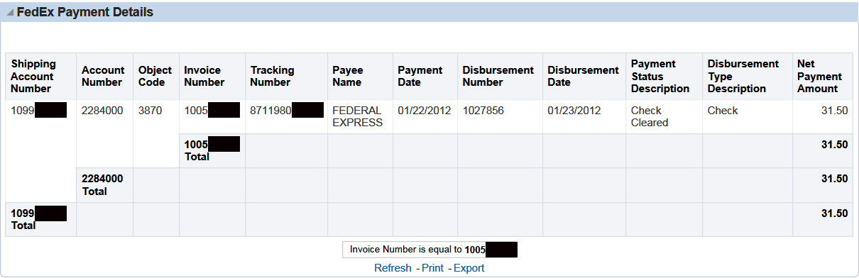 FedEx Payment Details